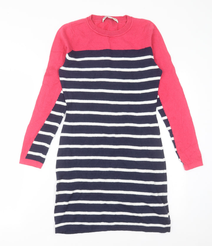 Clements Ribeiro Womens Blue Striped Cotton Jumper Dress Size 10 Crew Neck Pullover