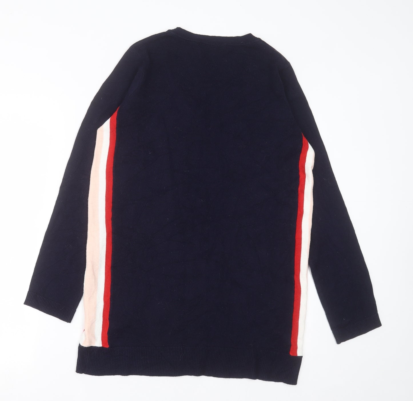 NEXT Womens Blue V-Neck Striped Acrylic Tunic Jumper Size 10