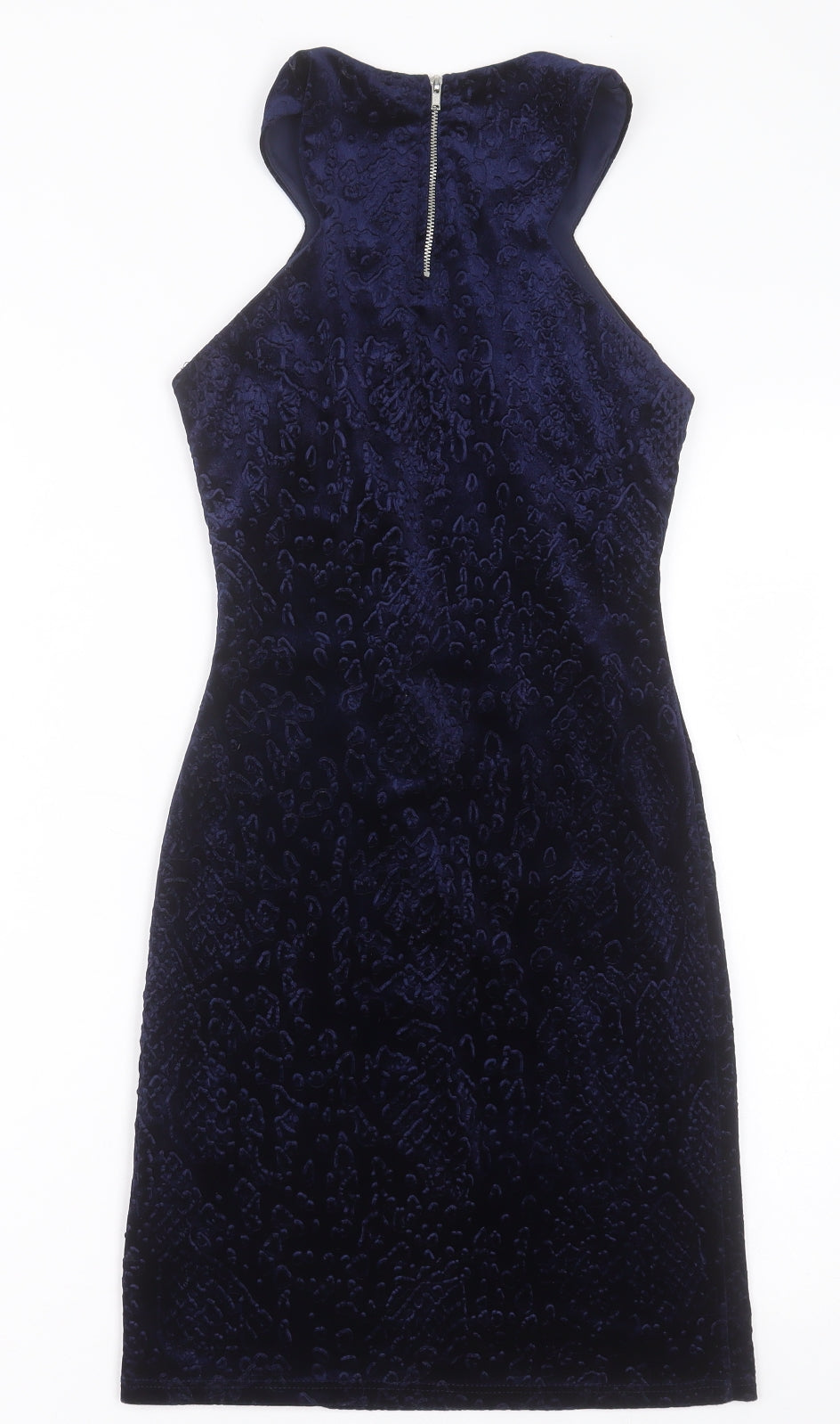 Topshop Womens Blue Geometric Polyester Bodycon  Size 6  Crew Neck Zip