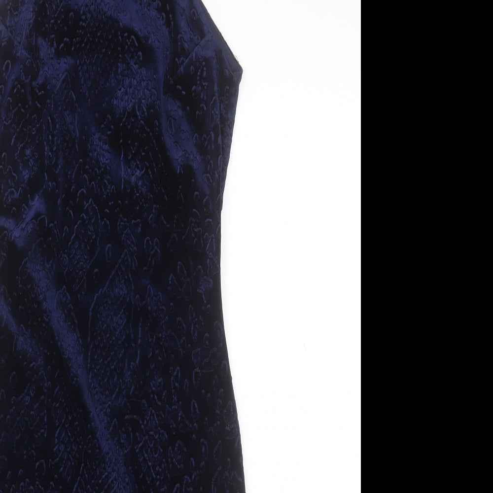 Topshop Womens Blue Geometric Polyester Bodycon  Size 6  Crew Neck Zip