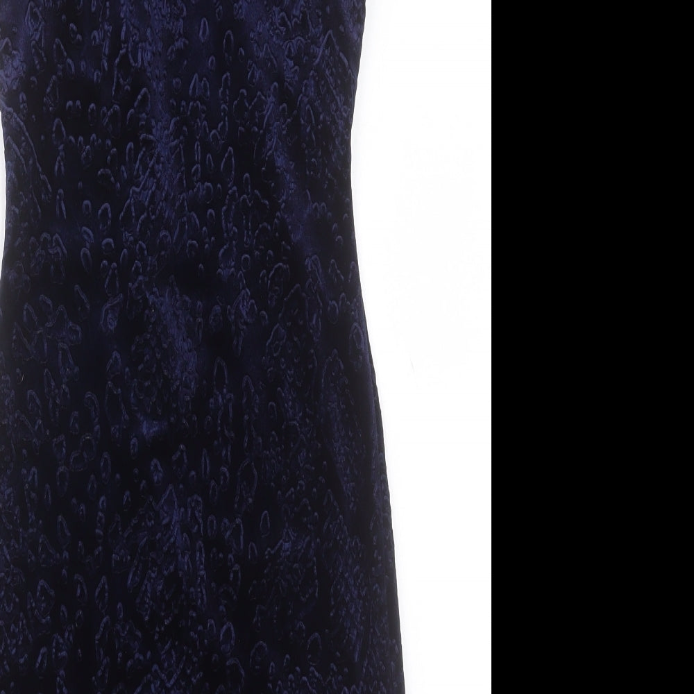 Topshop Womens Blue Geometric Polyester Bodycon  Size 6  Crew Neck Zip