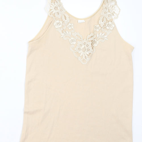 Fathi Womens Beige  Cotton Basic Tank Size 6 V-Neck