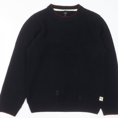 River Island Mens Blue Crew Neck  Acrylic Pullover Jumper Size M
