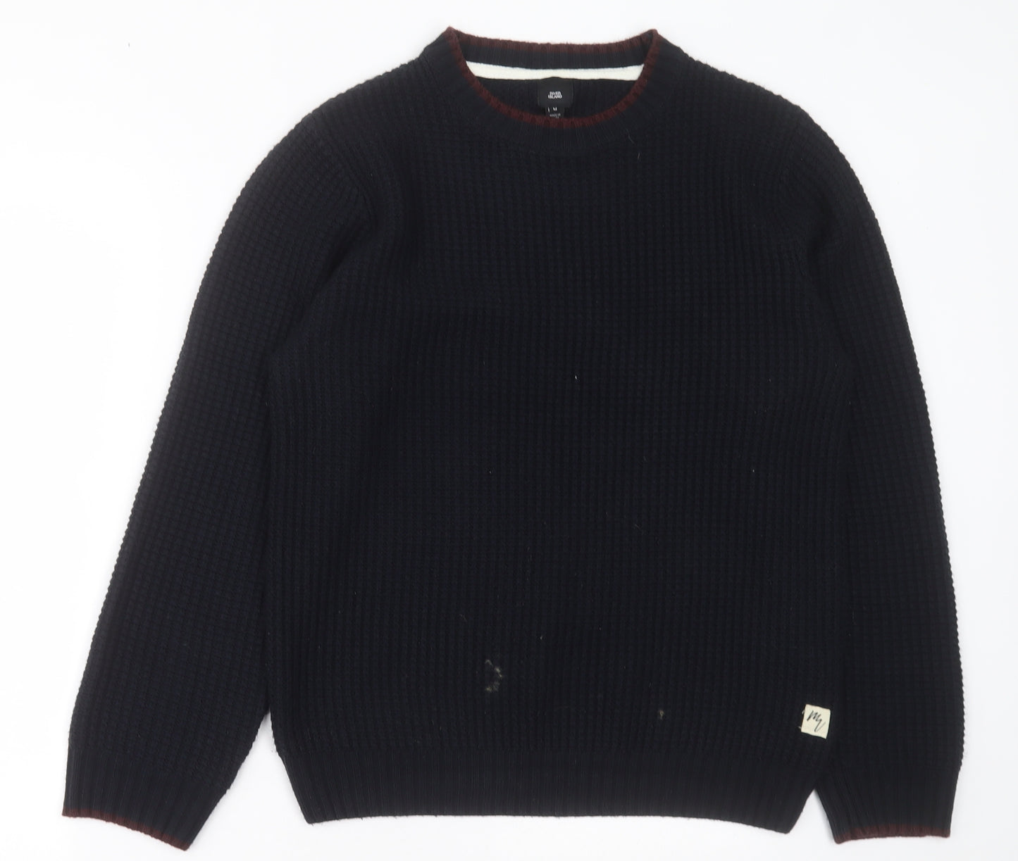 River Island Mens Blue Crew Neck  Acrylic Pullover Jumper Size M
