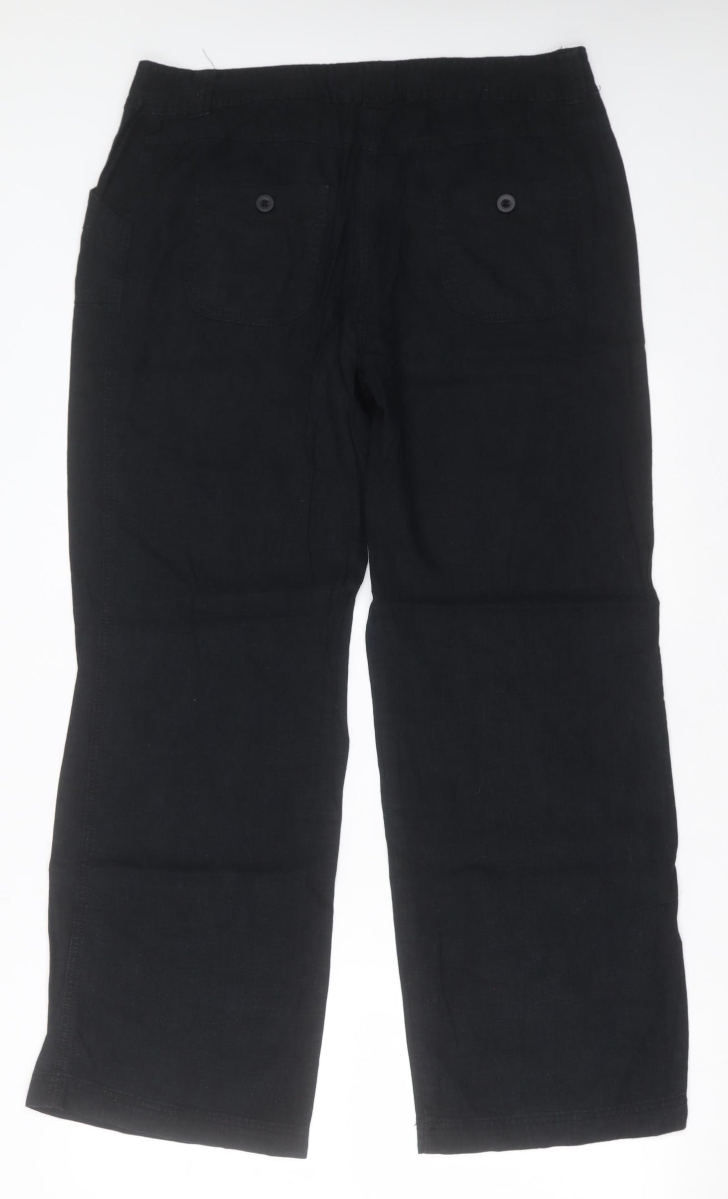 Marks and Spencer Womens Black  Linen Trousers  Size 16 L30 in Regular Button