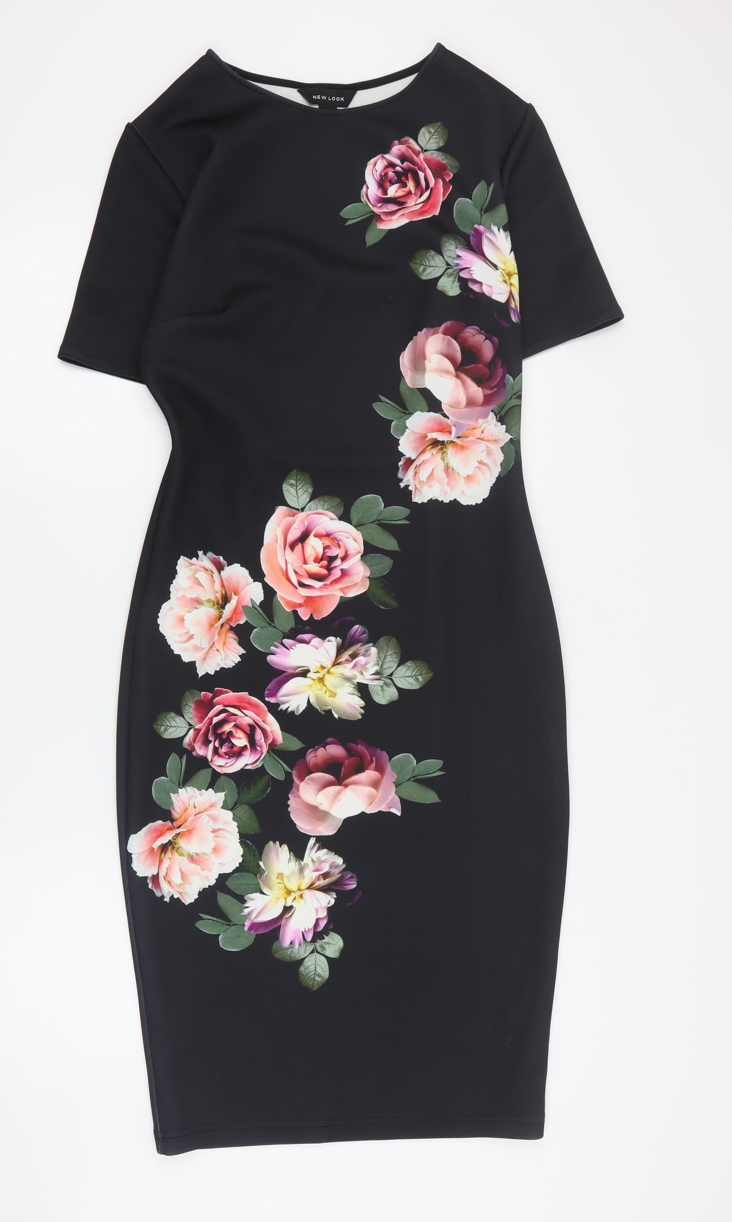 New Look Womens Black Floral Polyester Pencil Dress  Size 14  Round Neck Pullover