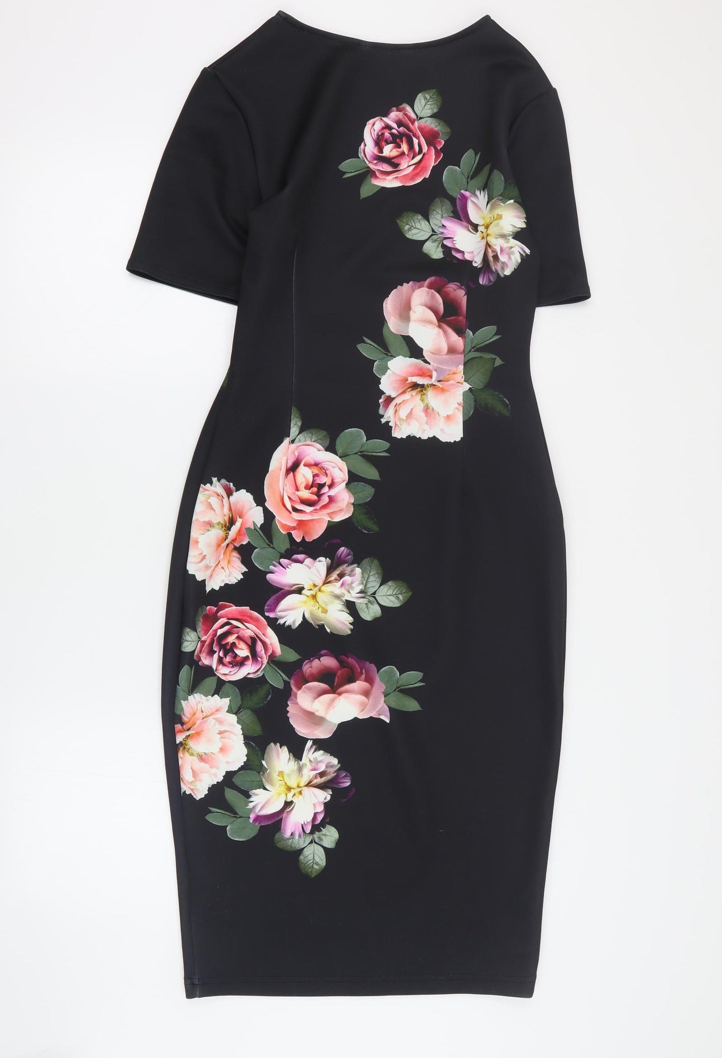New Look Womens Black Floral Polyester Pencil Dress  Size 14  Round Neck Pullover