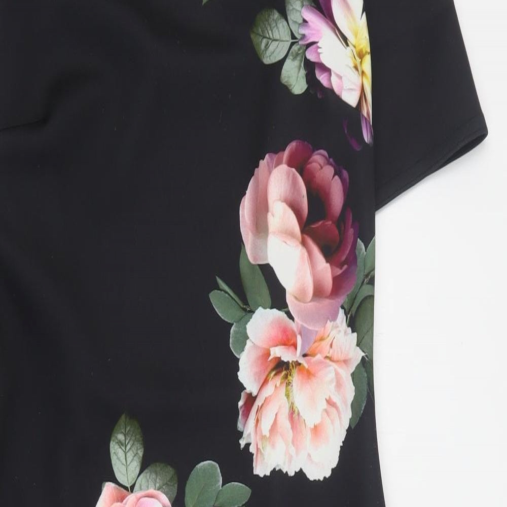 New Look Womens Black Floral Polyester Pencil Dress  Size 14  Round Neck Pullover
