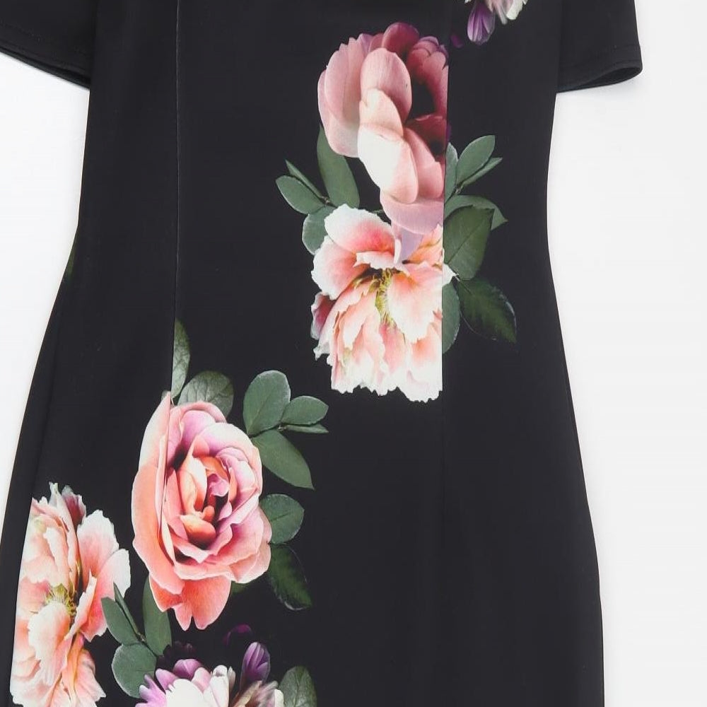 New Look Womens Black Floral Polyester Pencil Dress  Size 14  Round Neck Pullover