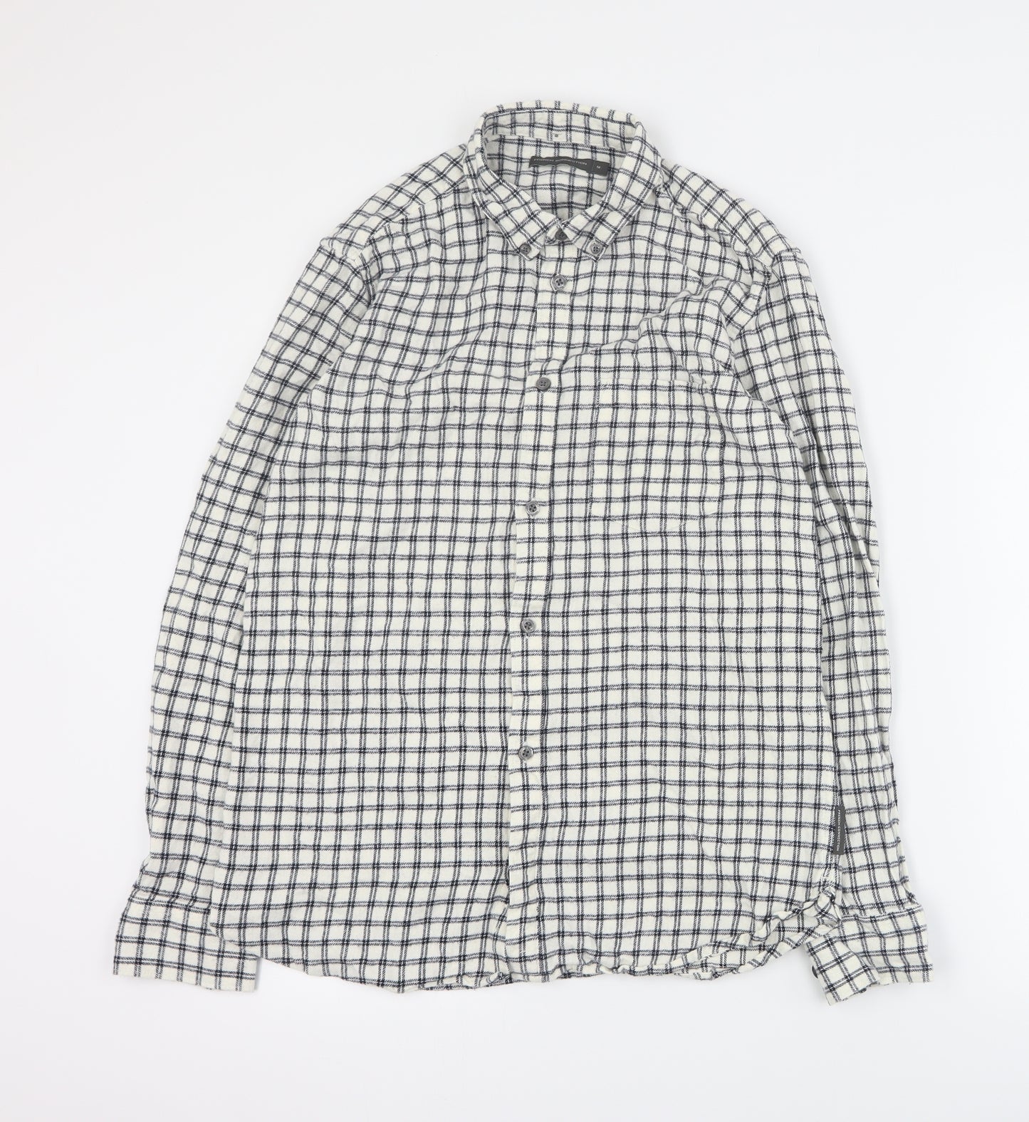 French Connection Womens White Plaid 100% Cotton Basic Button-Up Size M Collared