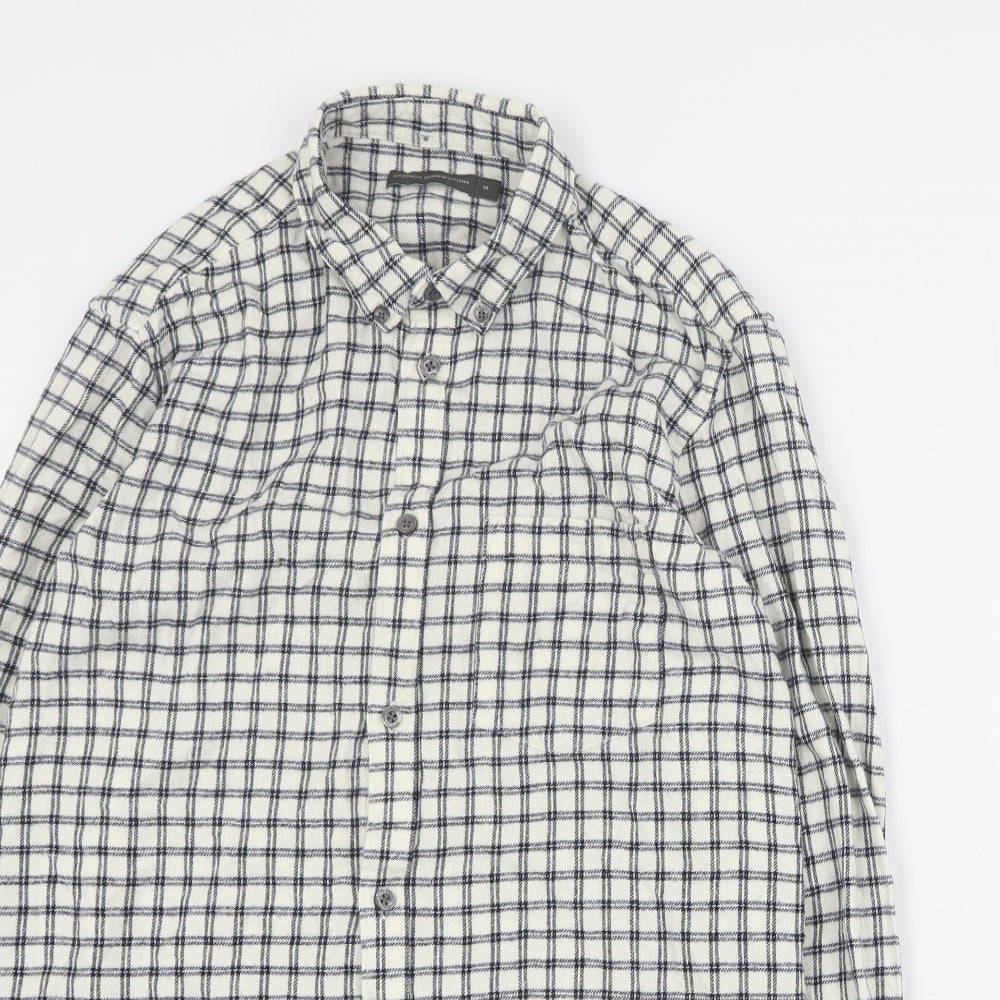 French Connection Womens White Plaid 100% Cotton Basic Button-Up Size M Collared