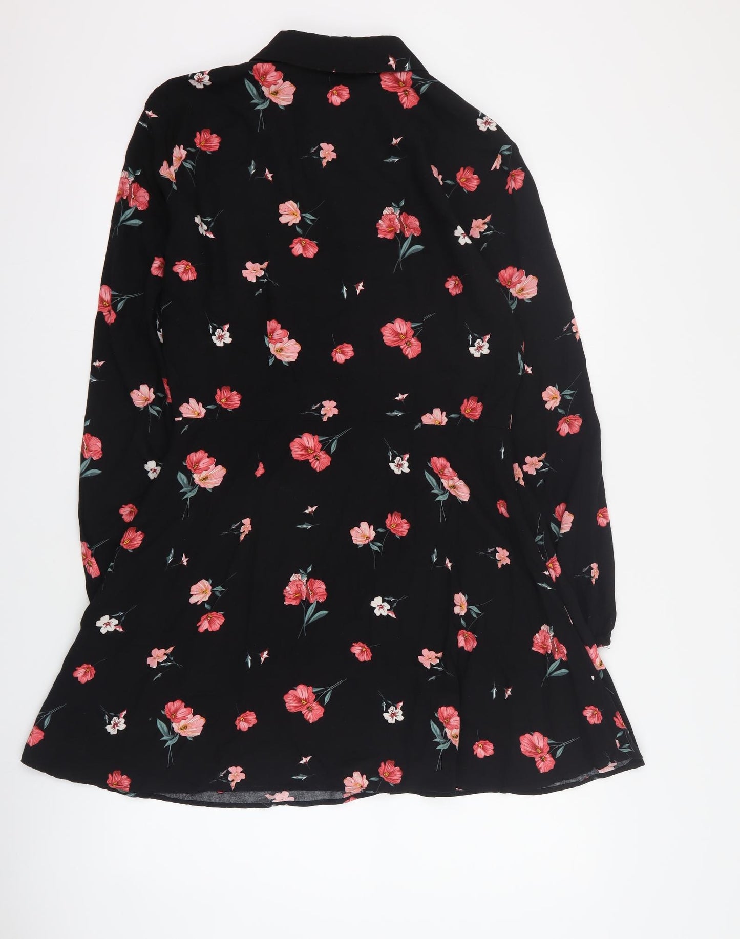 H&M Womens Black Floral Viscose Shirt Dress  Size 10  Collared Button
