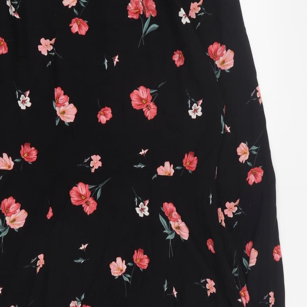 H&M Womens Black Floral Viscose Shirt Dress  Size 10  Collared Button