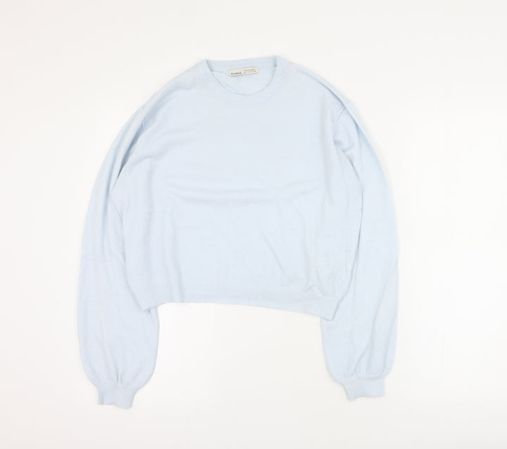 Pull & Bear Womens Blue Round Neck Viscose Pullover Jumper Size S