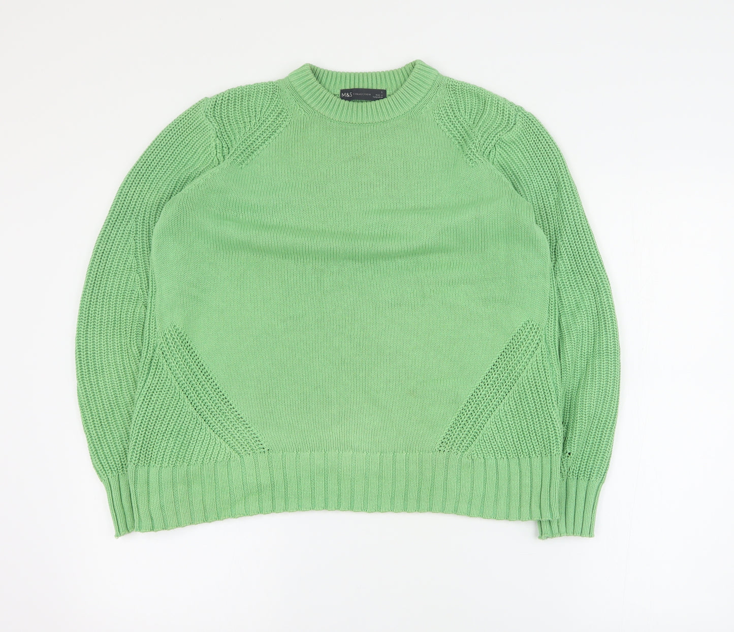 Marks and Spencer Womens Green Round Neck  100% Cotton Pullover Jumper Size S