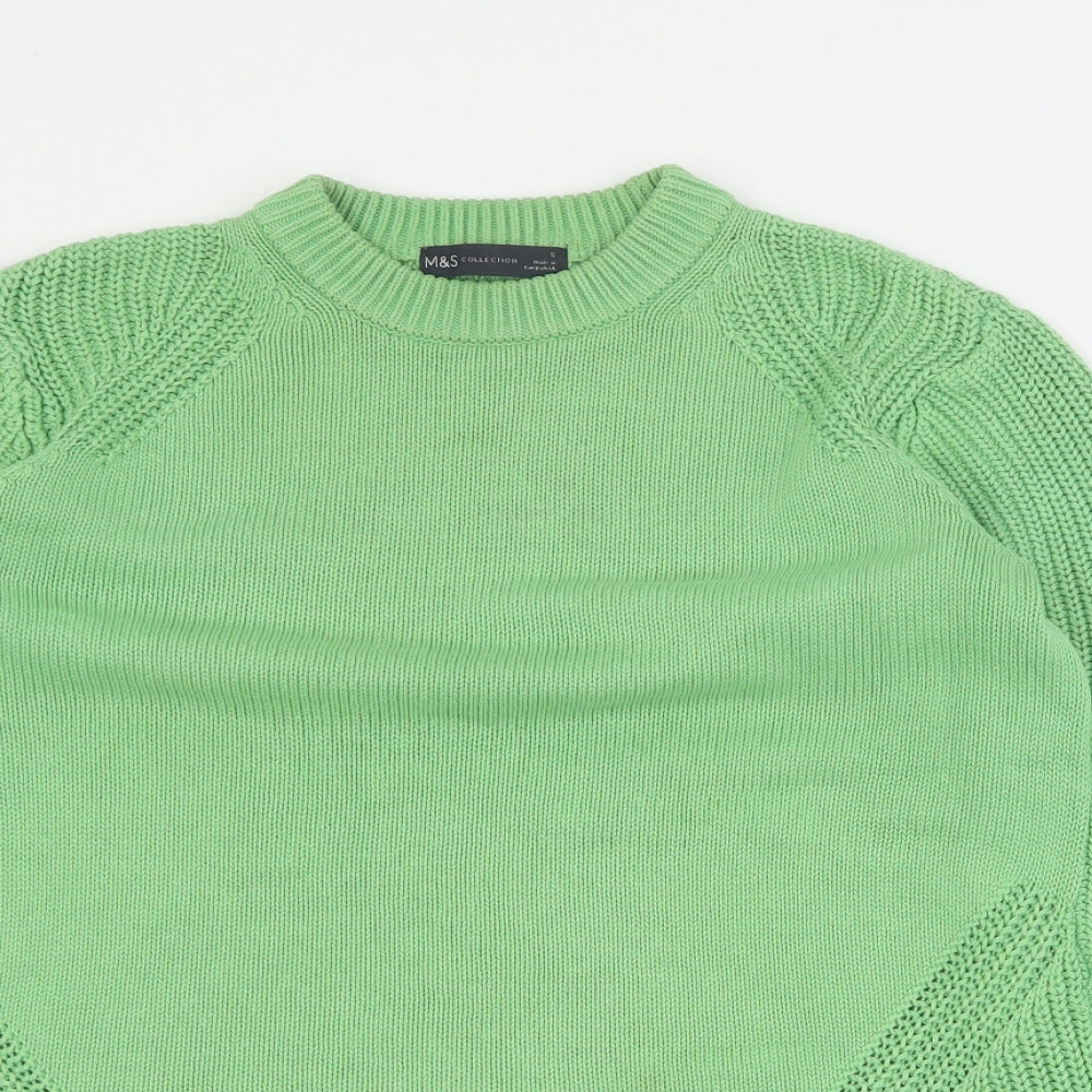 Marks and Spencer Womens Green Round Neck  100% Cotton Pullover Jumper Size S