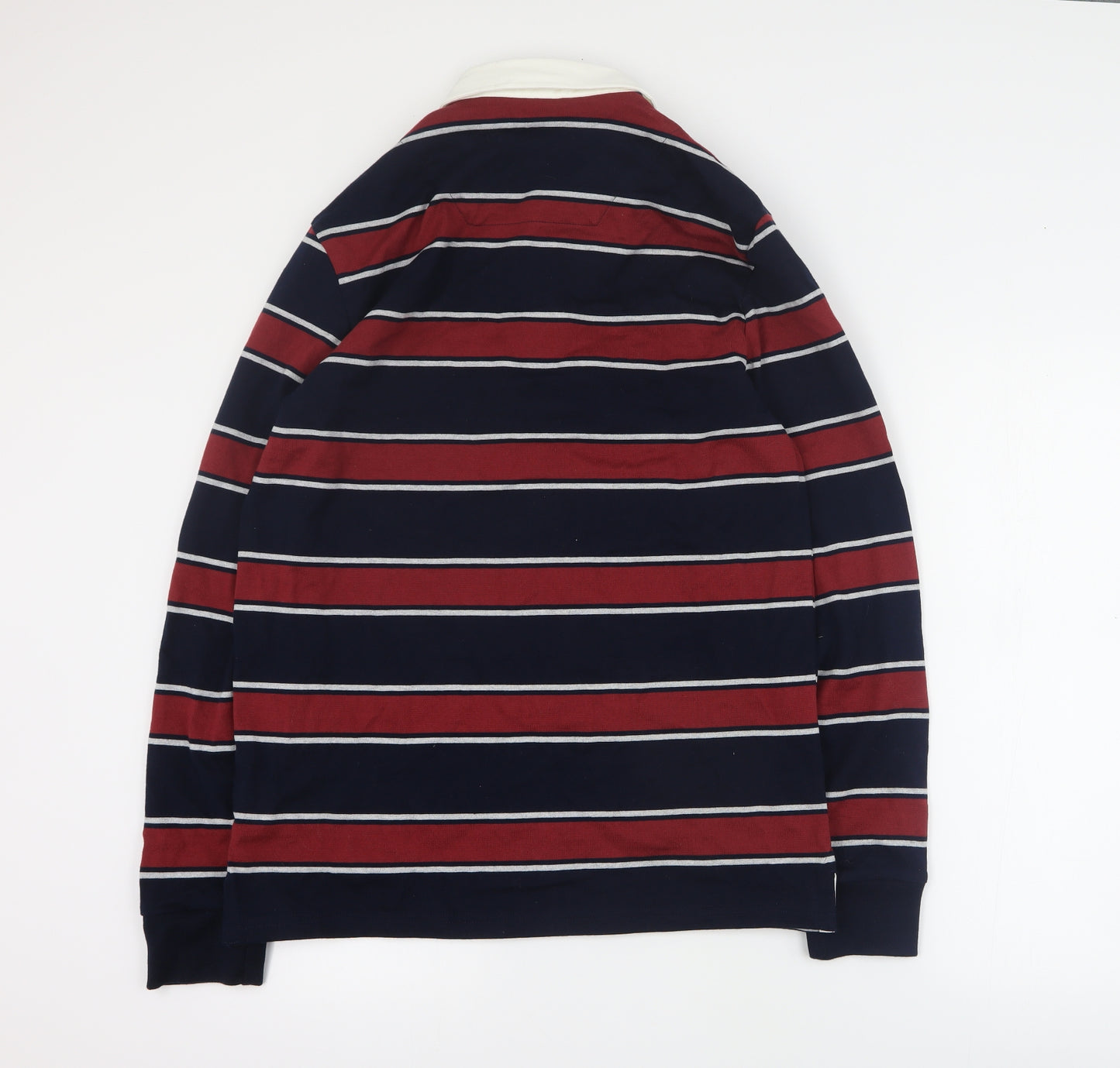 Marks and Spencer Mens Red Striped 100% Cotton  Polo Size M Collared Pullover