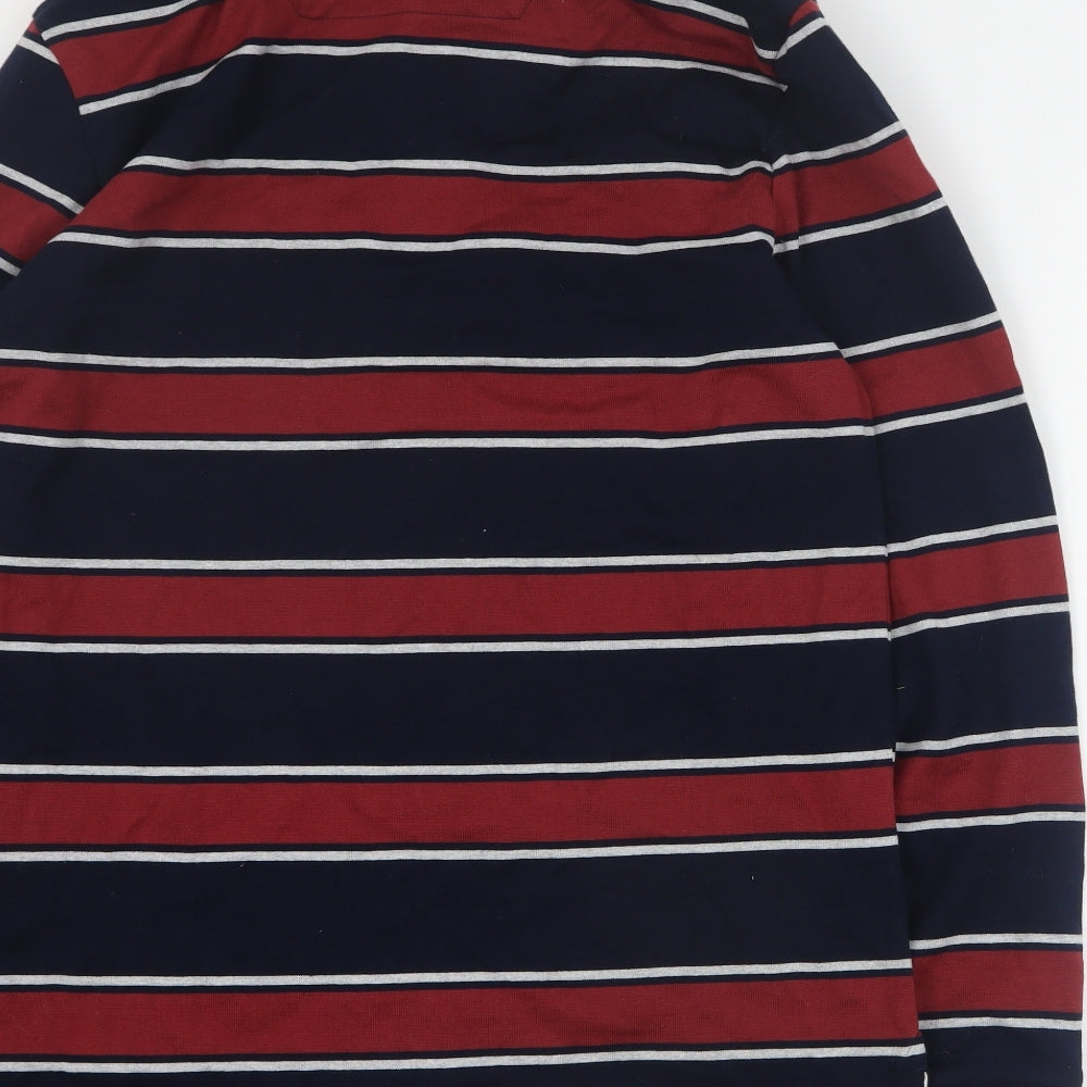 Marks and Spencer Mens Red Striped 100% Cotton  Polo Size M Collared Pullover