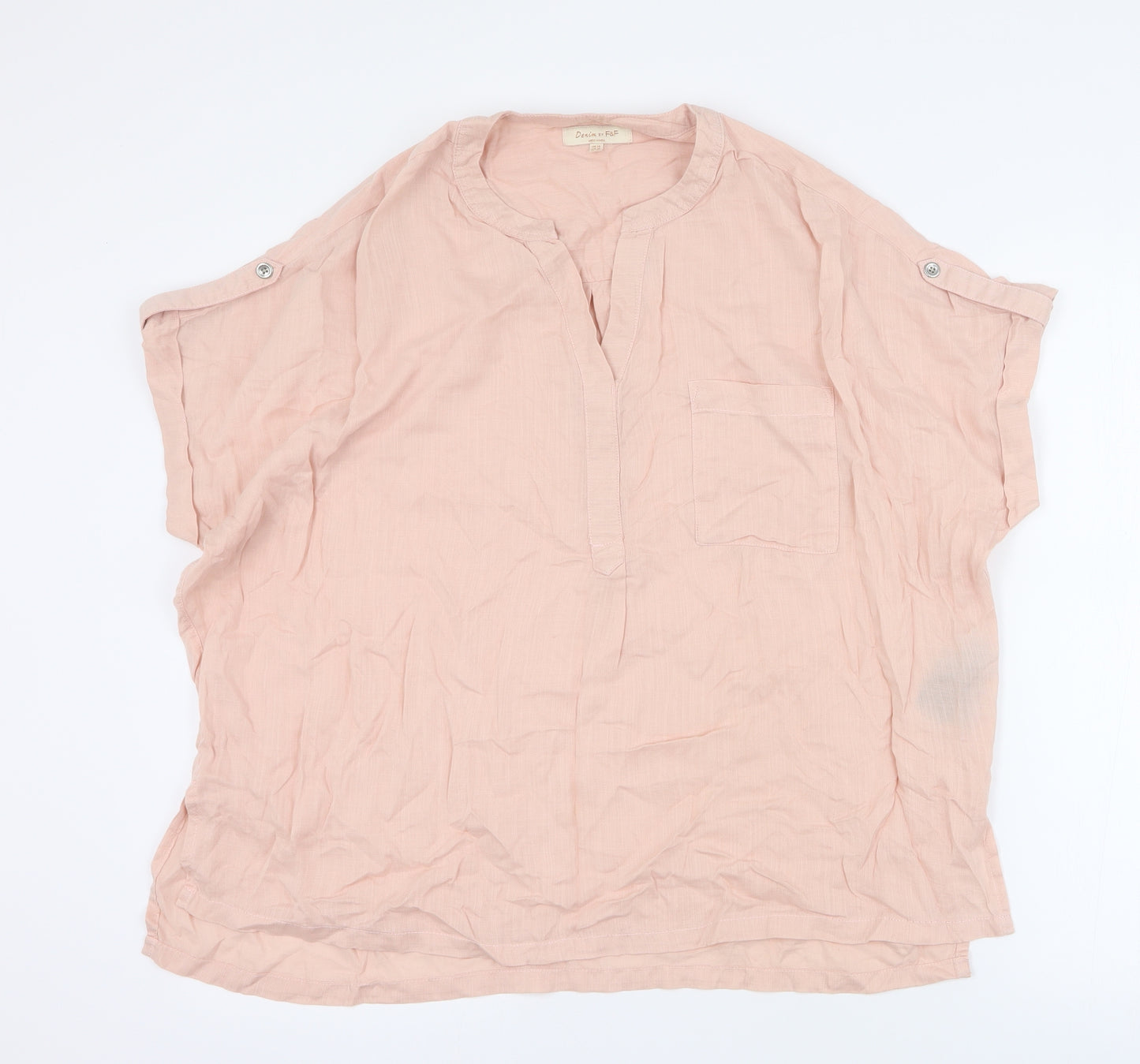 F&F Womens Pink  Lyocell Basic Blouse Size 14 V-Neck