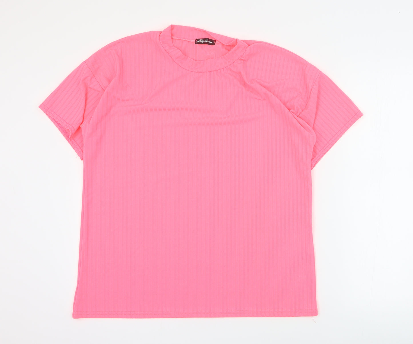 Stylewise Womens Pink  Polyester Basic T-Shirt Size M Mock Neck - Ribbed