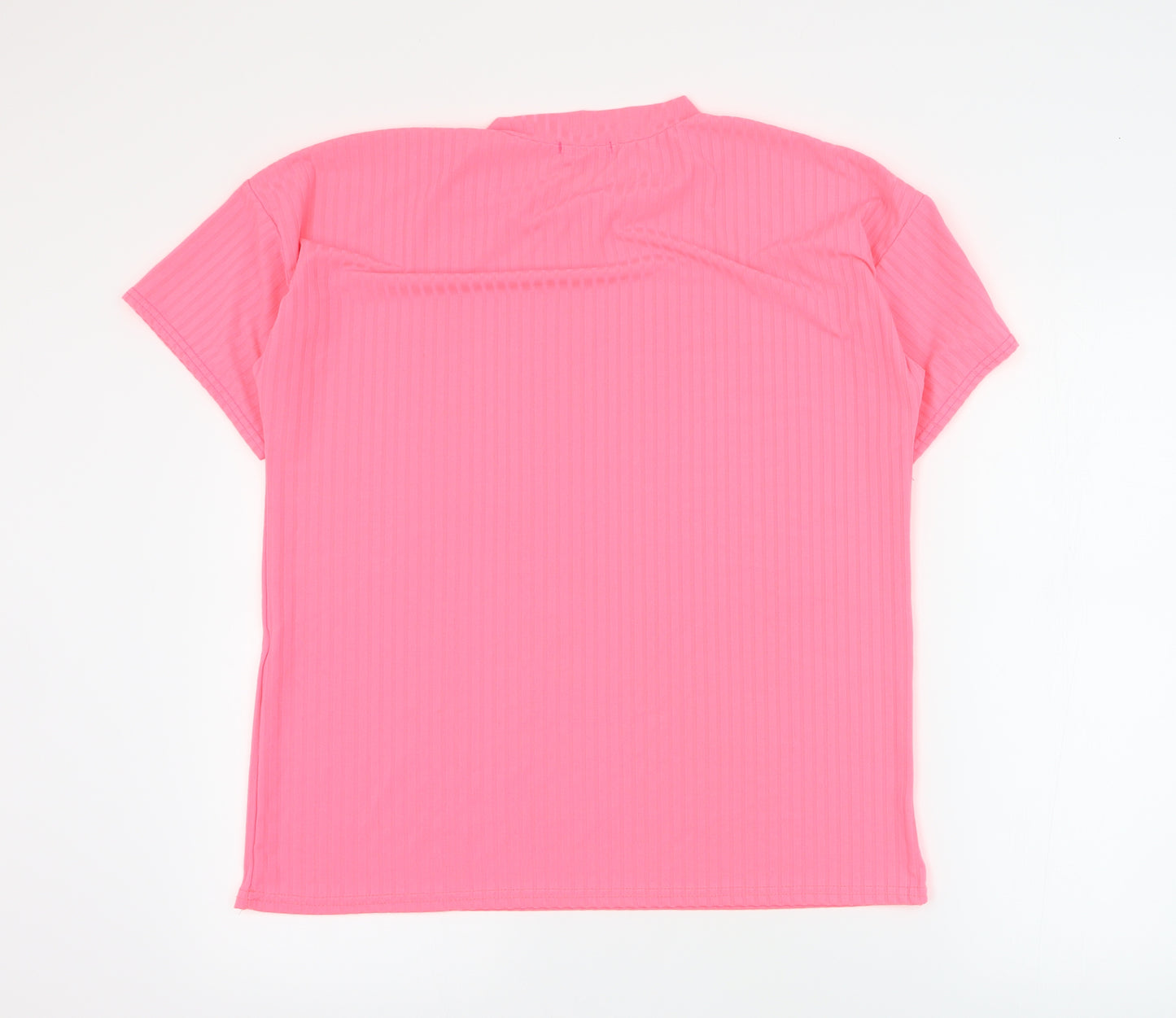 Stylewise Womens Pink  Polyester Basic T-Shirt Size M Mock Neck - Ribbed