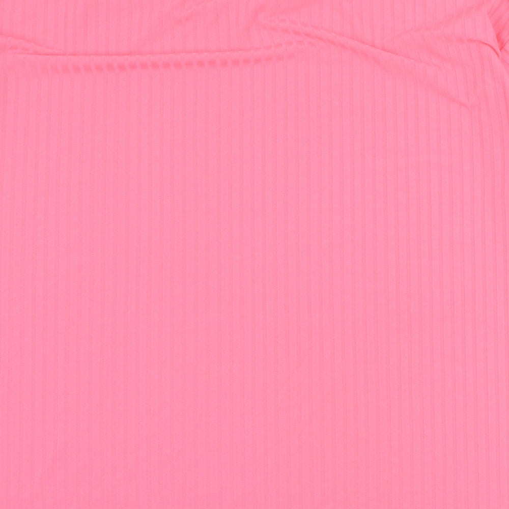 Stylewise Womens Pink  Polyester Basic T-Shirt Size M Mock Neck - Ribbed