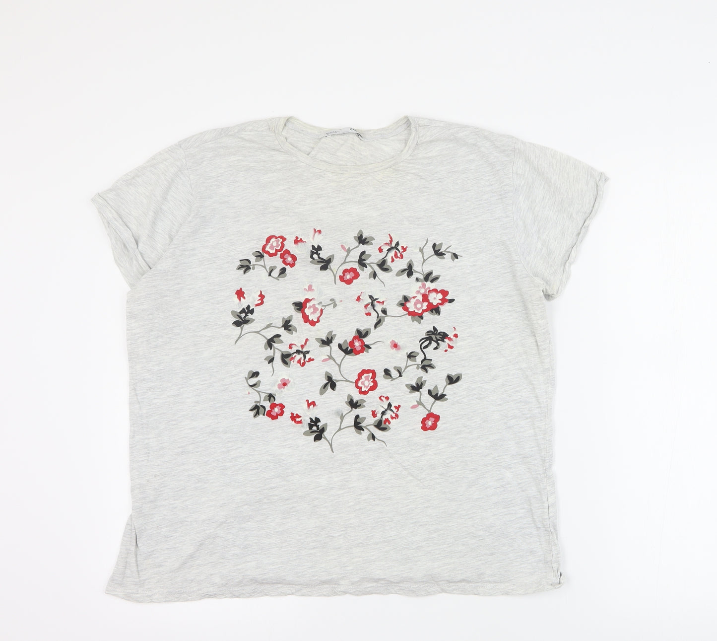 Zara Womens Grey  Cotton Basic T-Shirt Size XL Round Neck