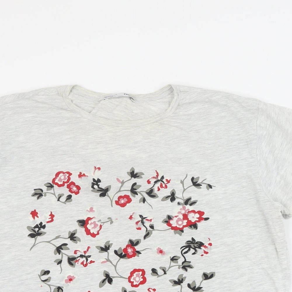 Zara Womens Grey  Cotton Basic T-Shirt Size XL Round Neck