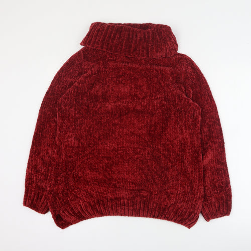 Isle Essentials Womens Red Roll Neck  Polyester Pullover Jumper Size S