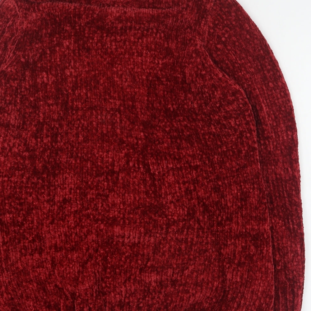 Isle Essentials Womens Red Roll Neck  Polyester Pullover Jumper Size S