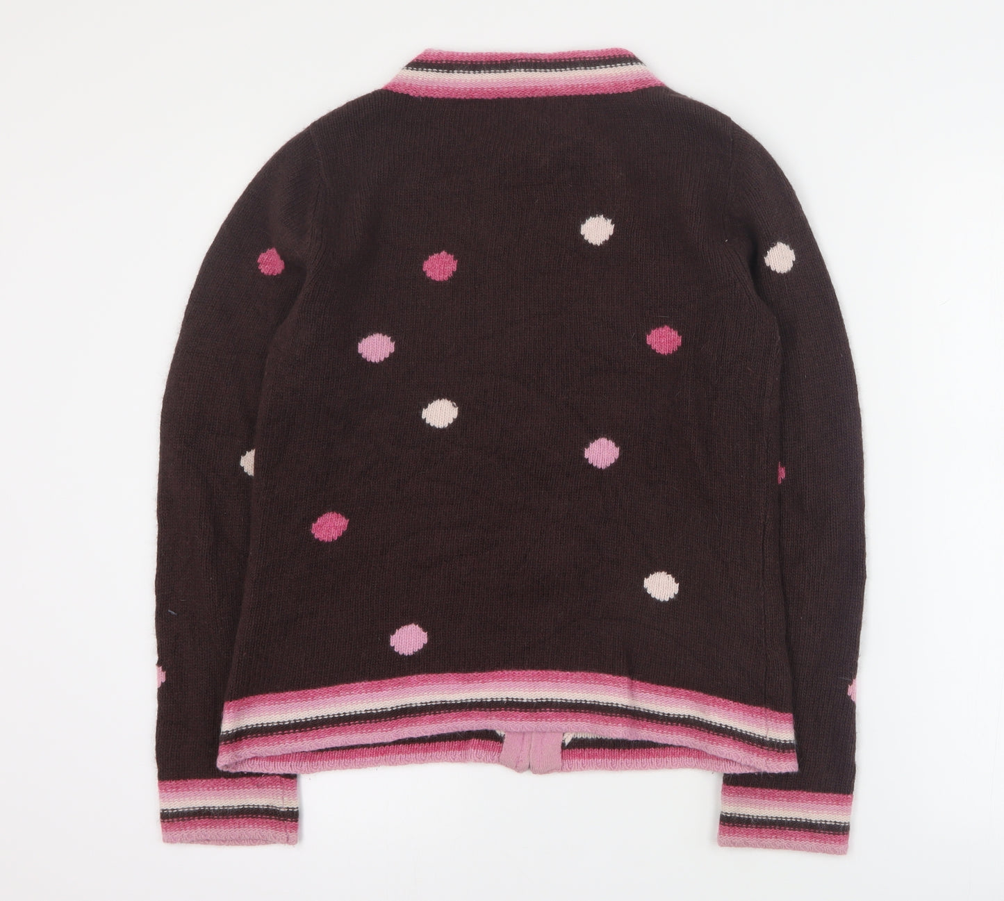 Per Una Womens Brown Round Neck Polka Dot Wool Full Zip Jumper Size M