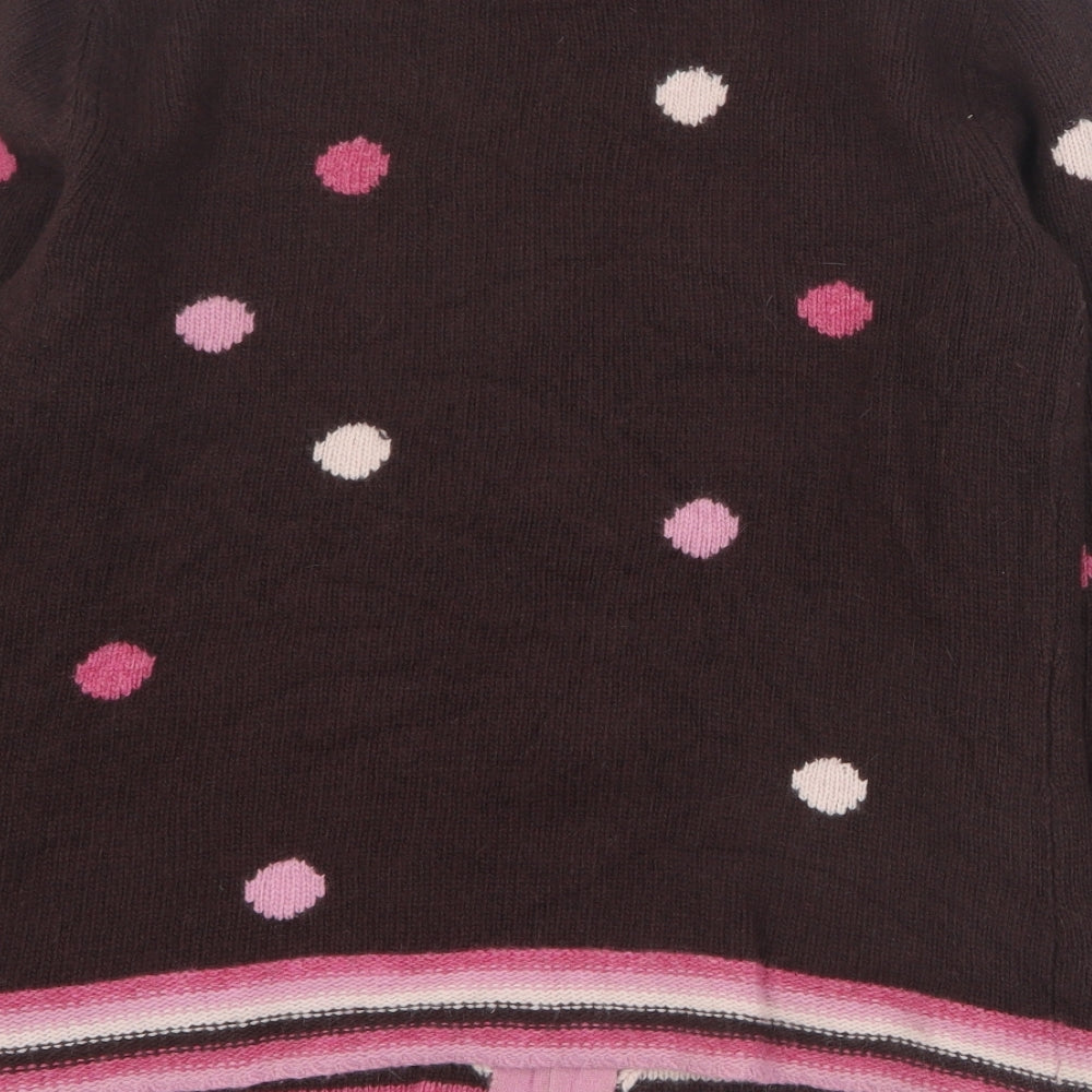 Per Una Womens Brown Round Neck Polka Dot Wool Full Zip Jumper Size M