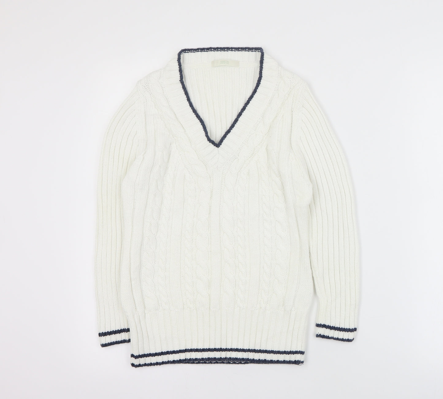 Marks and Spencer Womens White V-Neck  Acrylic Pullover Jumper Size 10