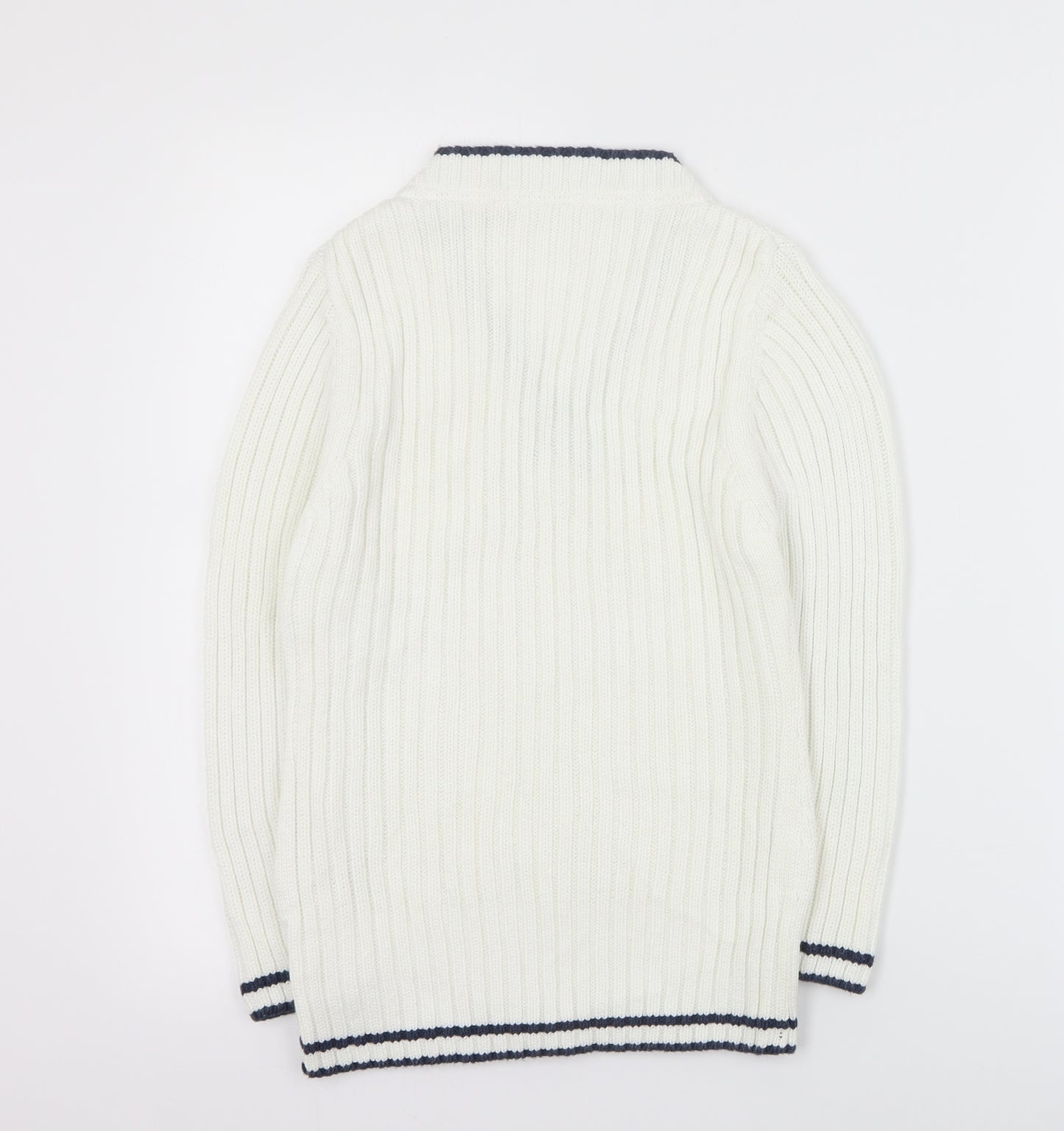 Marks and Spencer Womens White V-Neck  Acrylic Pullover Jumper Size 10