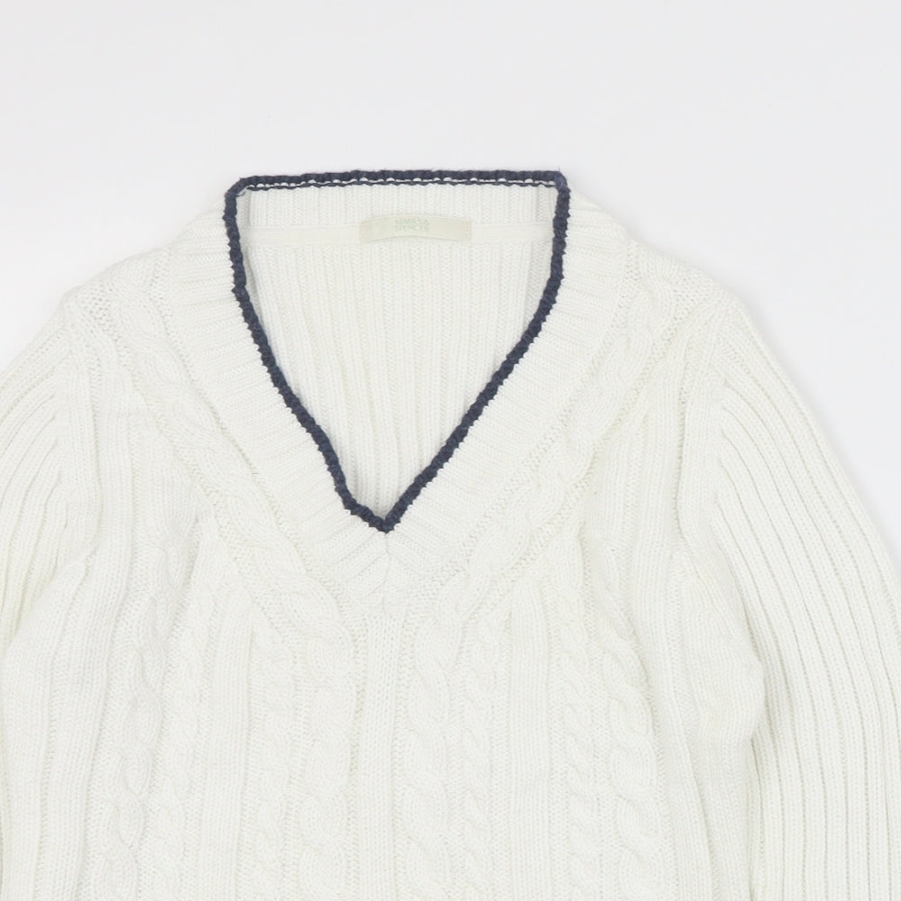 Marks and Spencer Womens White V-Neck  Acrylic Pullover Jumper Size 10