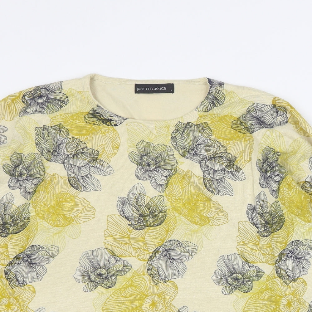 Just Elegance Womens Beige Round Neck Floral Viscose Pullover Jumper Size L