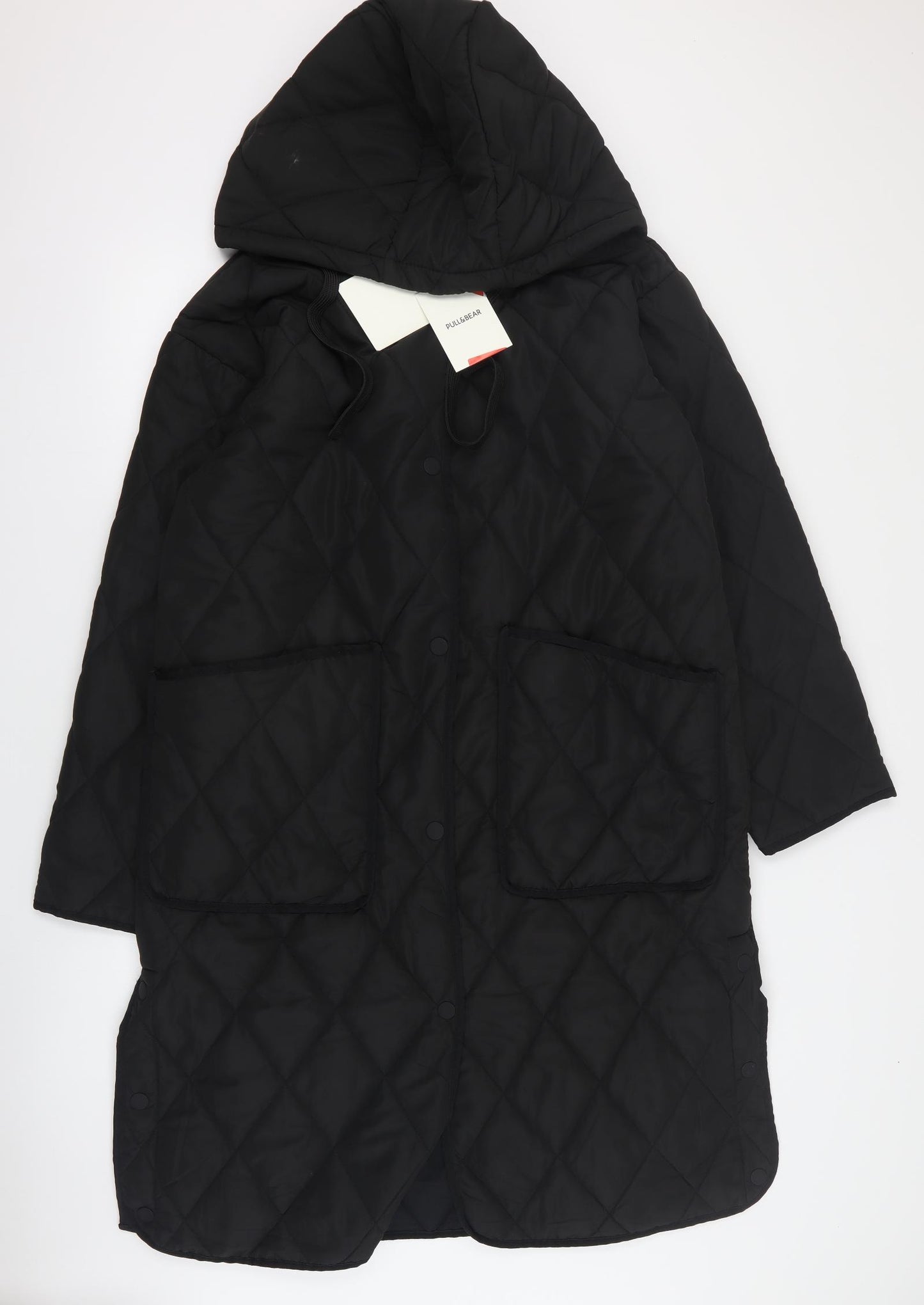 Pull & Bear Womens Black   Quilted Coat Size L  Snap