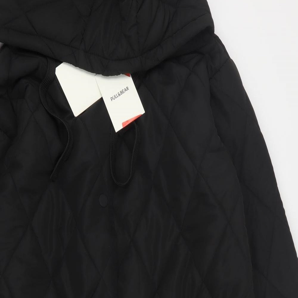 Pull & Bear Womens Black   Quilted Coat Size L  Snap