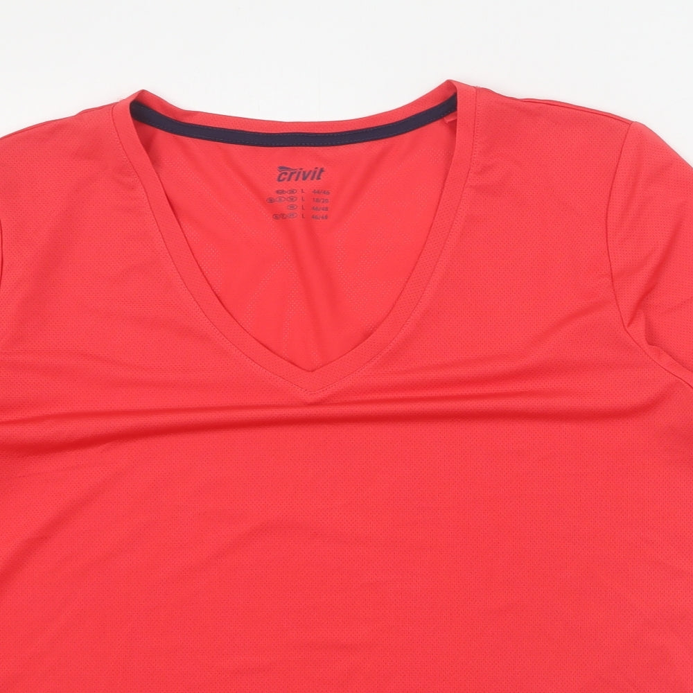 Crivit Womens Red  Polyester Basic T-Shirt Size L V-Neck Pullover