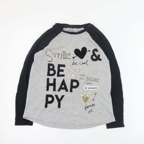 George Girls Grey Colourblock Cotton Pullover T-Shirt Size 9-10 Years Round Neck Pullover