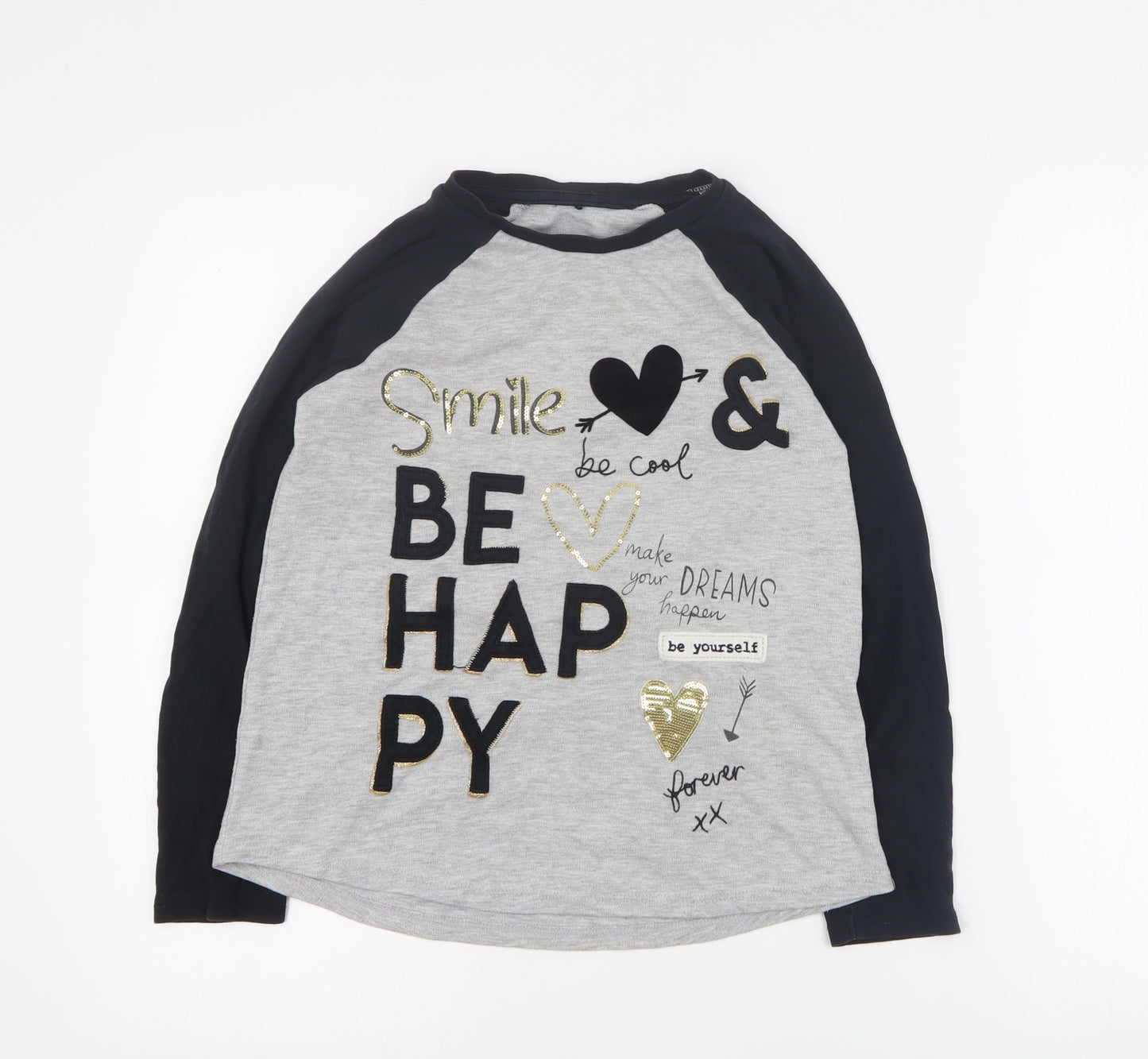 George Girls Grey Colourblock Cotton Pullover T-Shirt Size 9-10 Years Round Neck Pullover
