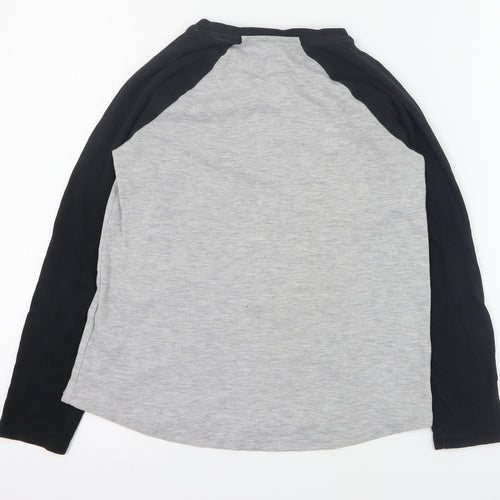 George Girls Grey Colourblock Cotton Pullover T-Shirt Size 9-10 Years Round Neck Pullover