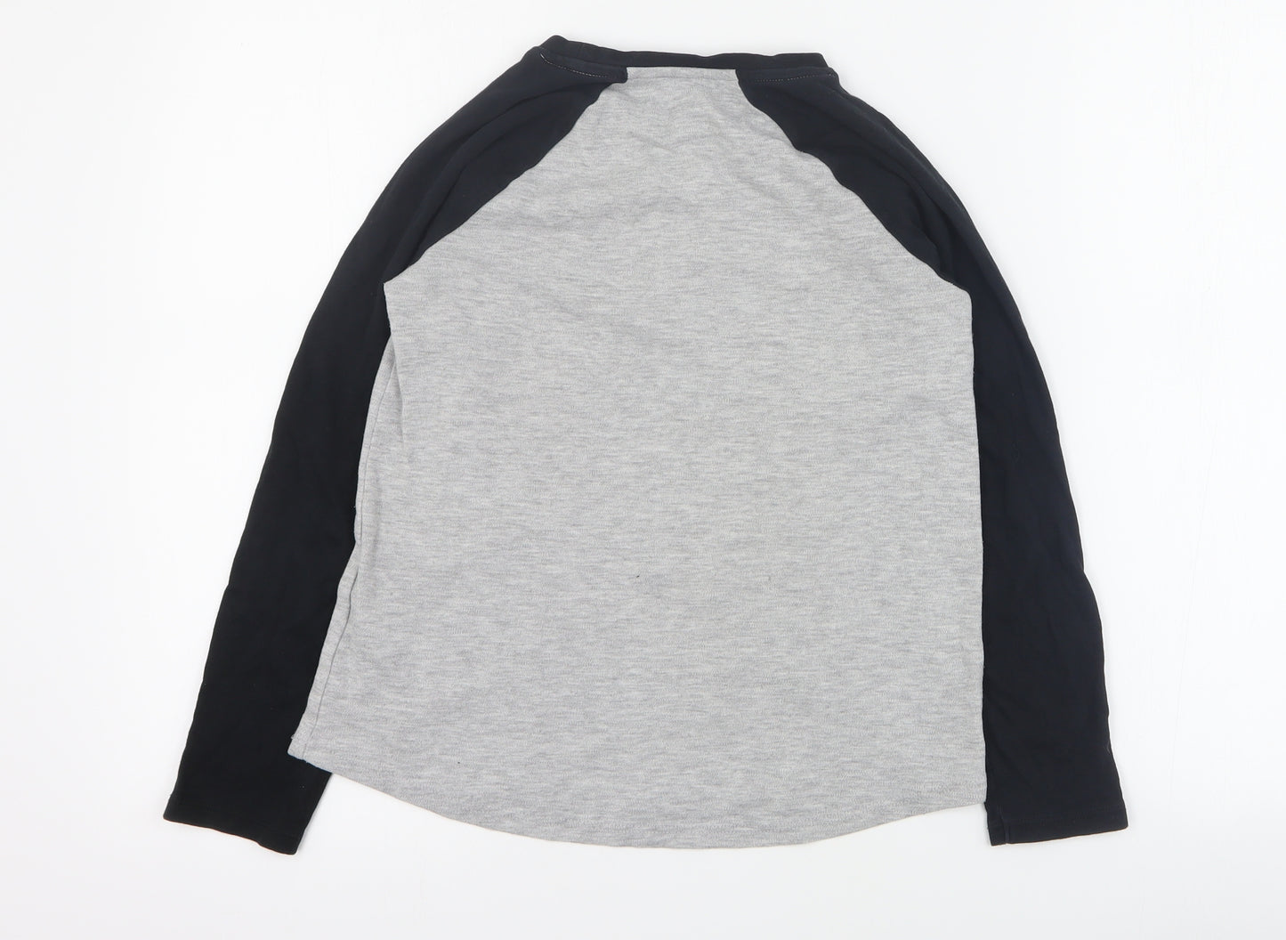 George Girls Grey Colourblock Cotton Pullover T-Shirt Size 9-10 Years Round Neck Pullover