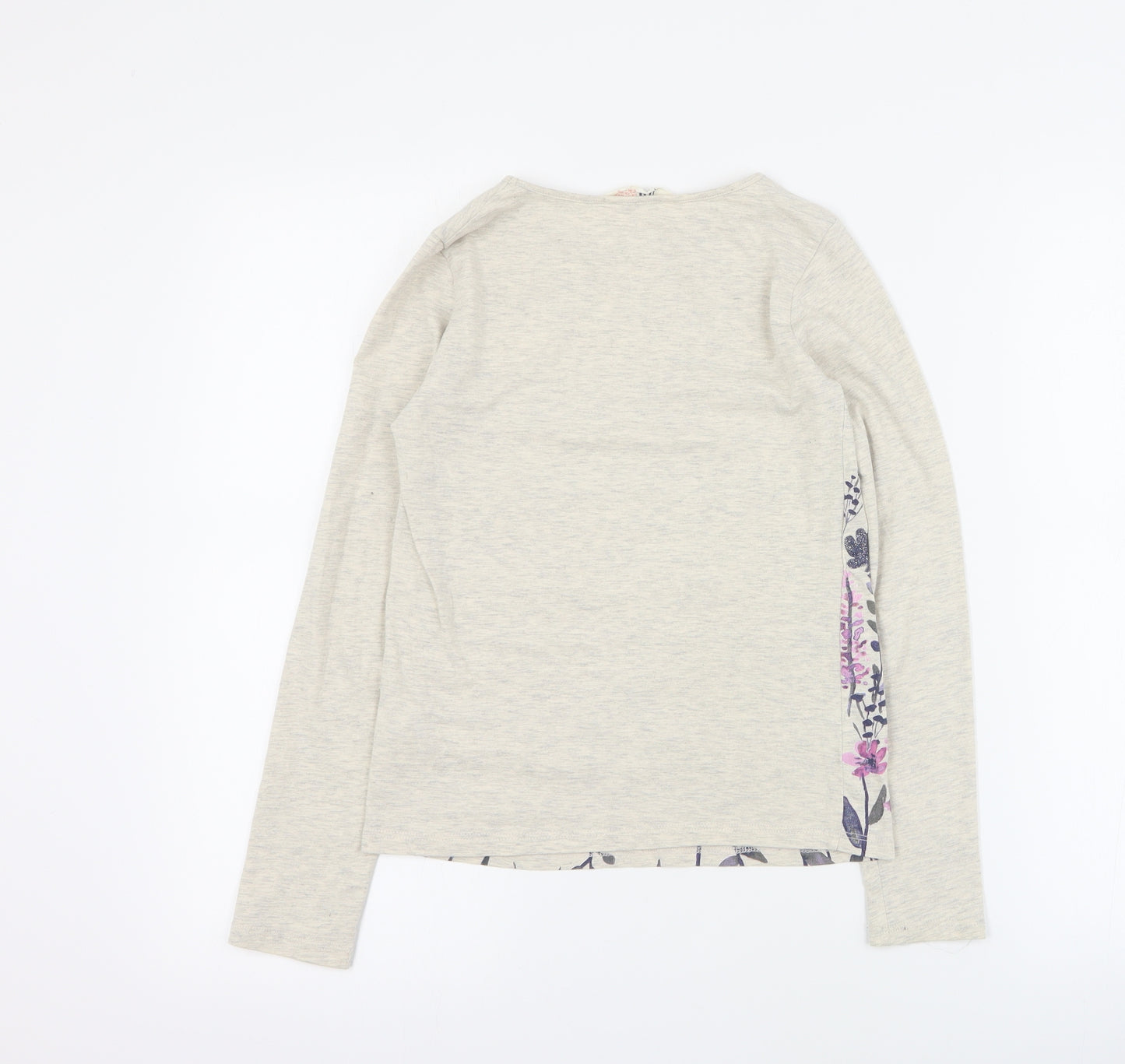 H&M Girls Beige Floral Cotton Basic T-Shirt Size 9-10 Years Round Neck Pullover