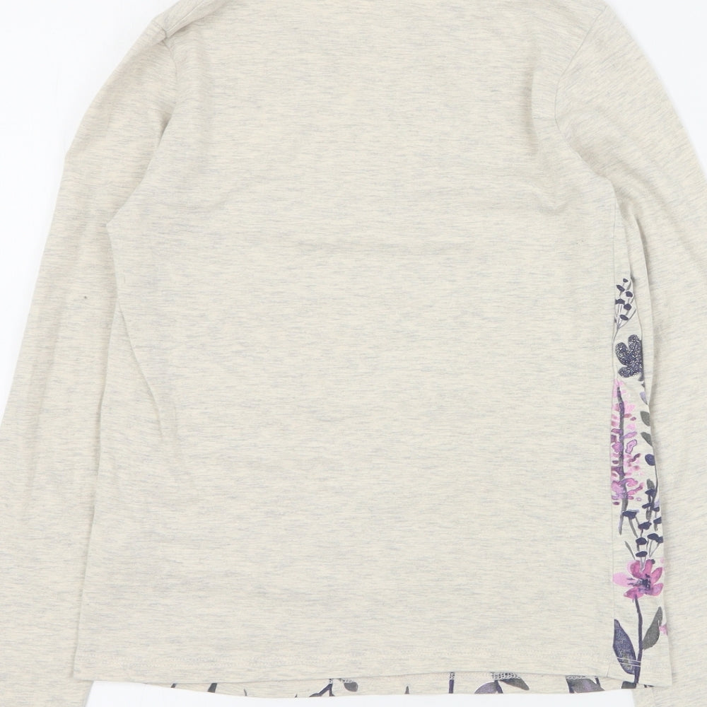 H&M Girls Beige Floral Cotton Basic T-Shirt Size 9-10 Years Round Neck Pullover