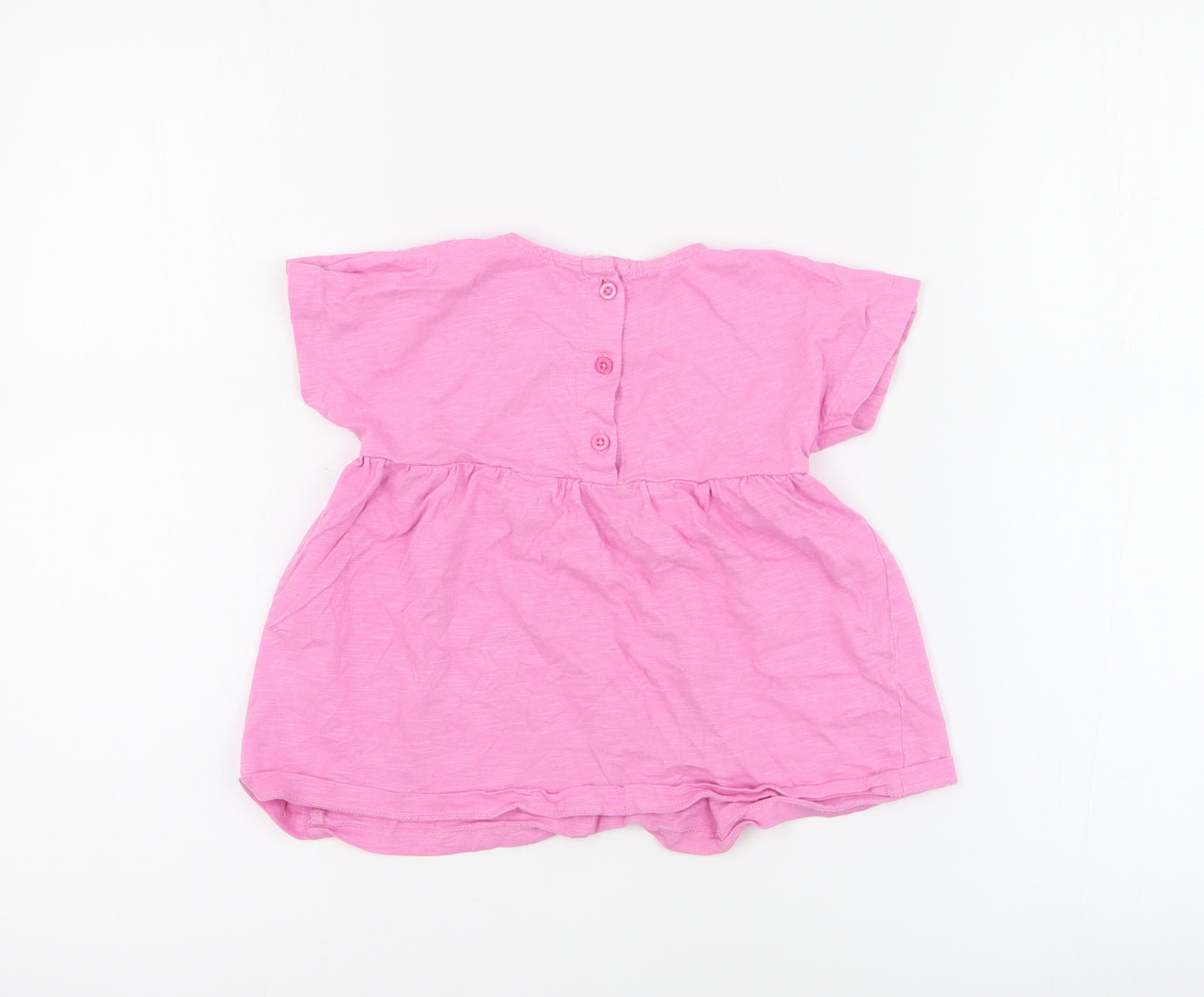 Dunnes Girls Pink  100% Cotton Basic T-Shirt Size 3-4 Years Round Neck Button