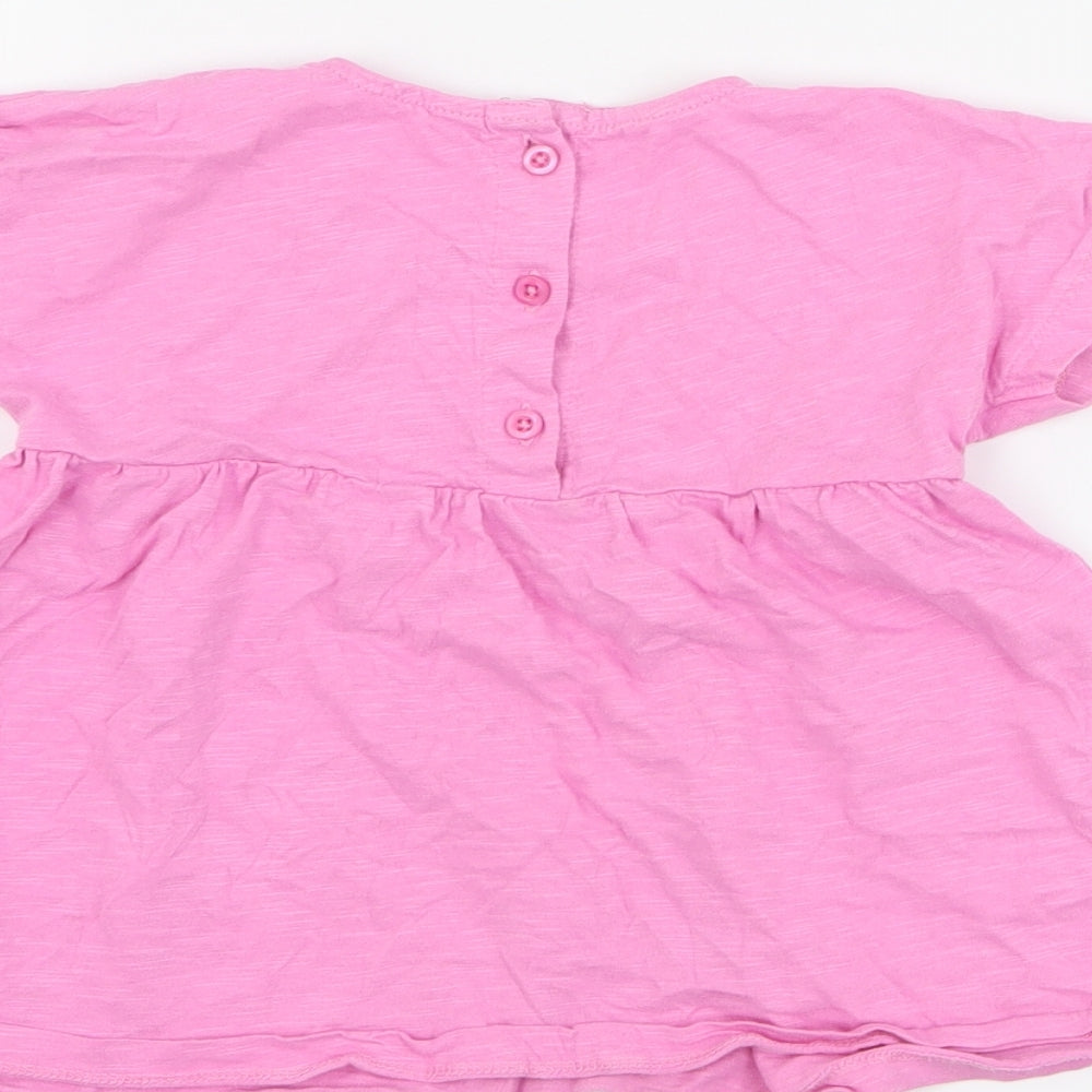Dunnes Girls Pink  100% Cotton Basic T-Shirt Size 3-4 Years Round Neck Button