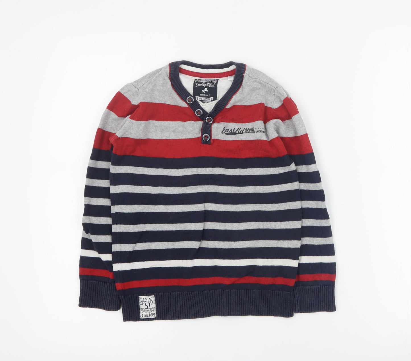 Palomino Boys Red Henley Striped 100% Cotton Pullover Jumper Size 7 Years  Pullover
