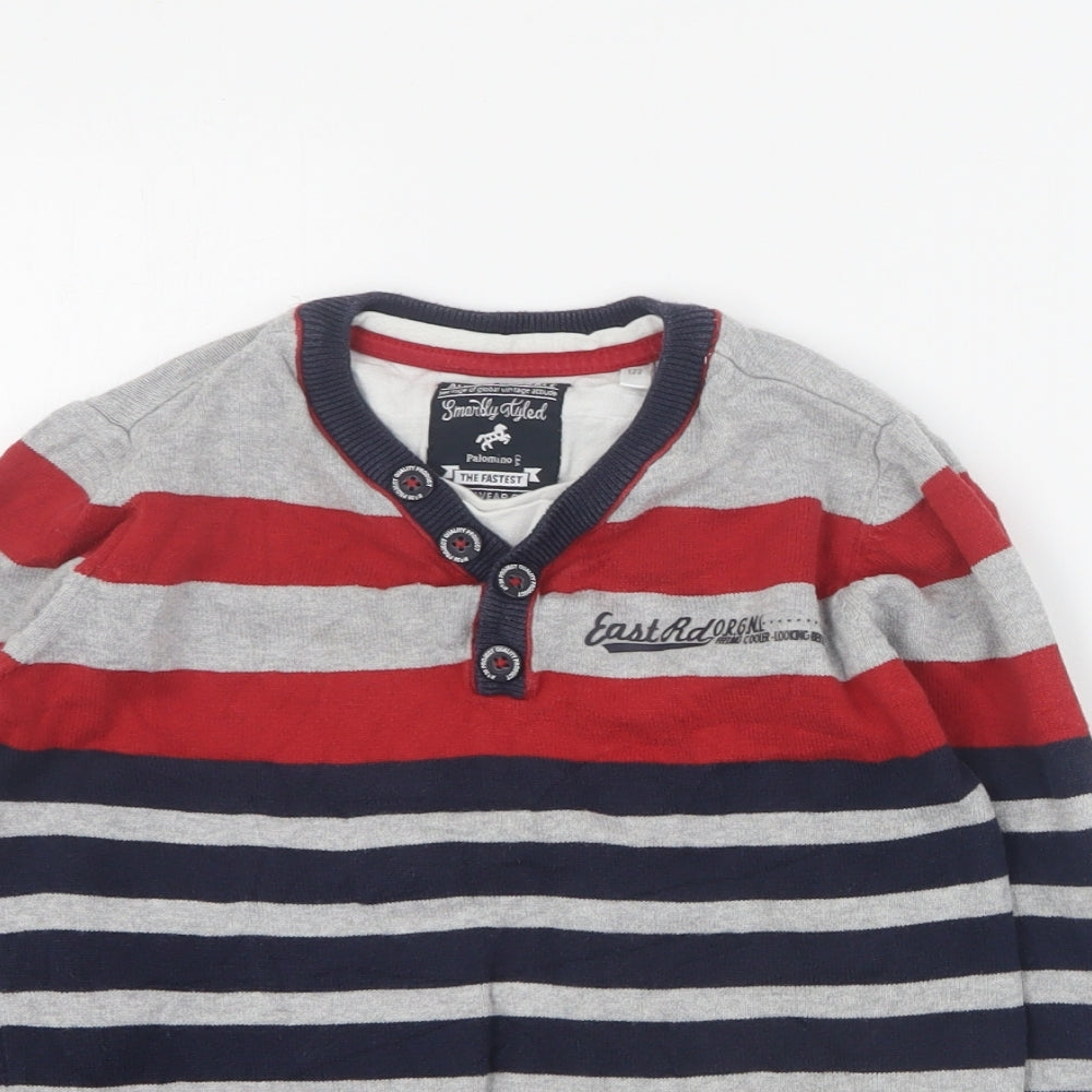 Palomino Boys Red Henley Striped 100% Cotton Pullover Jumper Size 7 Years  Pullover