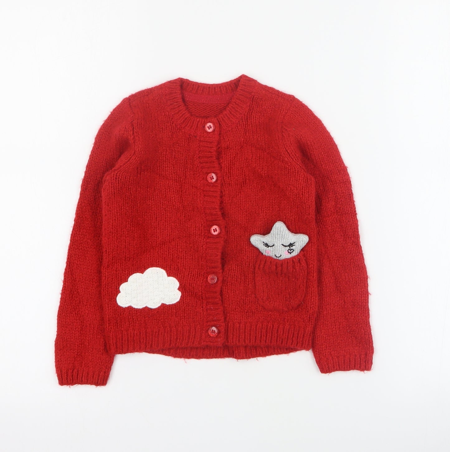 Mothercare Girls Red V-Neck  Acrylic Cardigan Jumper Size 2-3 Years  Button